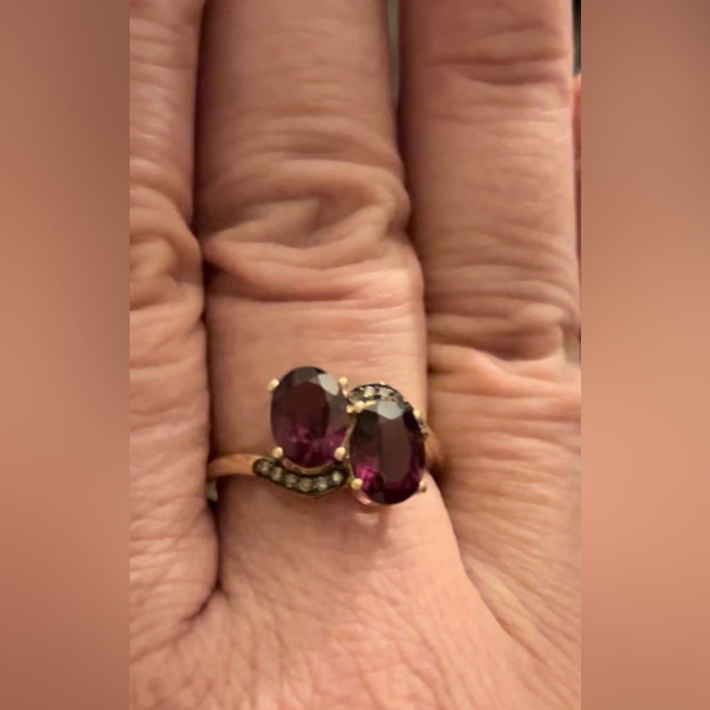 New 10k Yg Grape Rhodolite Garnet Champagne Diamonds 10kt